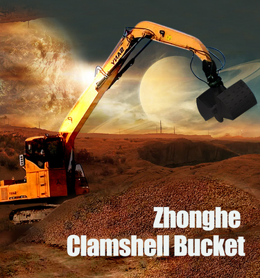Hydraulic Excavator Clamshell Bucket , Double Cylinders Clamshell Bucket For Excavator