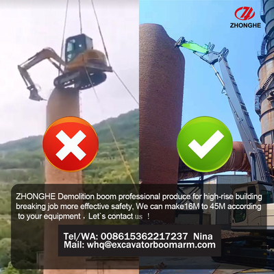 Optional 18M 20M 24M 26M 28M 30M Excavator High Reach Boom , Three Section Demolition Arm