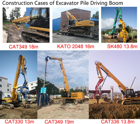 OEM 11-20m Excavator Boom Pile Driving High Efficiency For PC400 CAT352 DX700