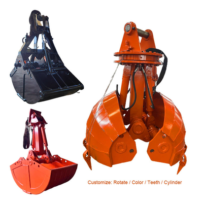 High Strength Steel Excavator Clamshell Bucket Hydraulic Cylinder Opening Teeth Rotate ISO9001 Standard