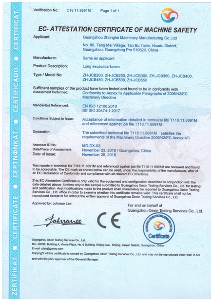 China Kaiping Zhonghe Machinery Manufacturing Co., Ltd Certification